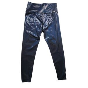 Flex It Pink Womens Large Holographic Navy Blue Foil‎ High Waisted Leggings EUC